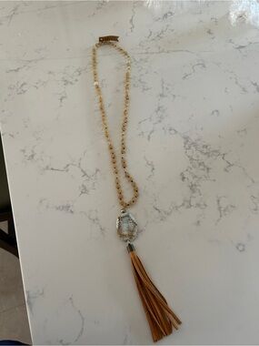 NWT Boho Tassel Pendant Necklace in Tan and Gold